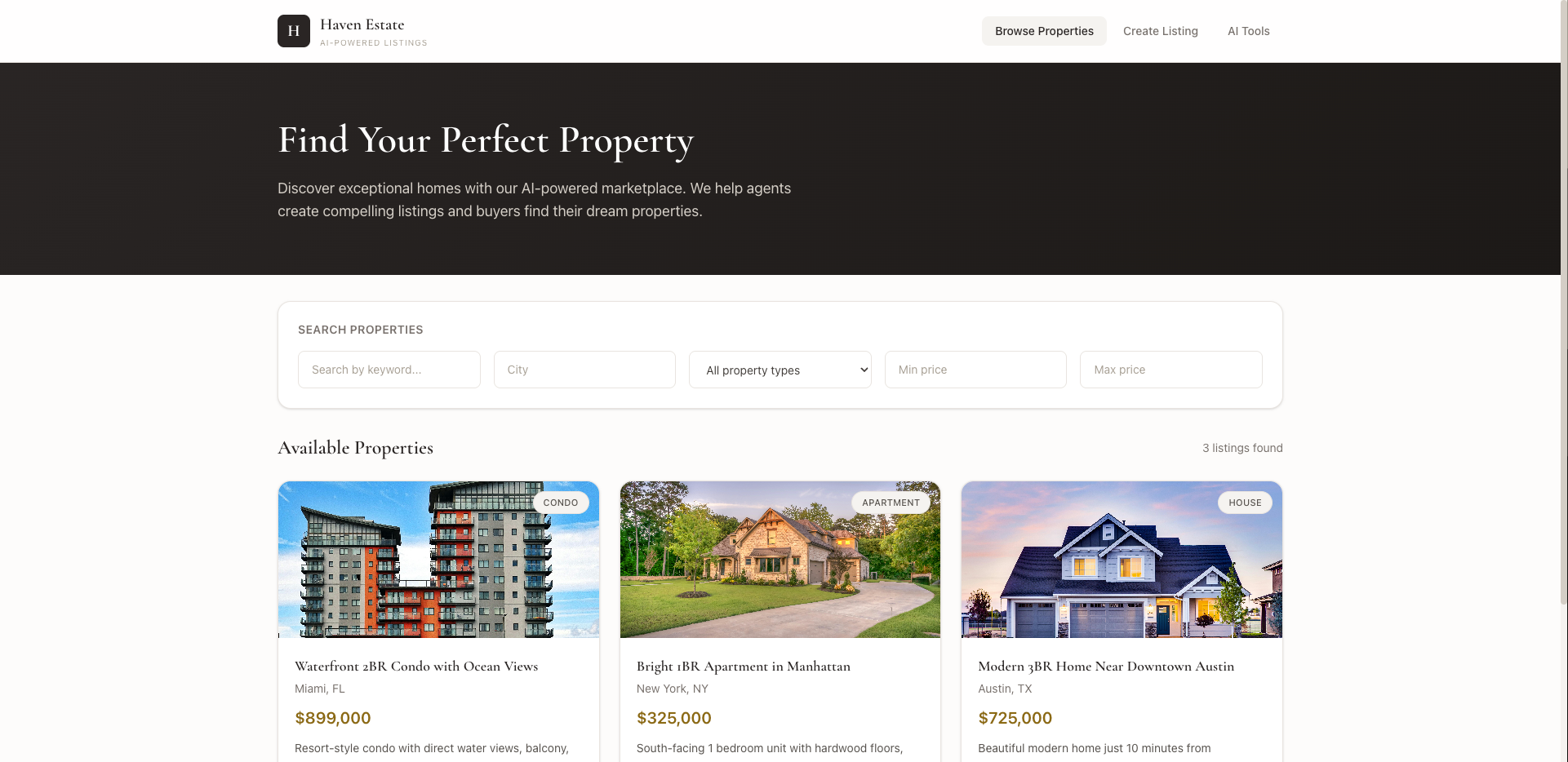 Haven Estate (AI Real Estate Marketplace)